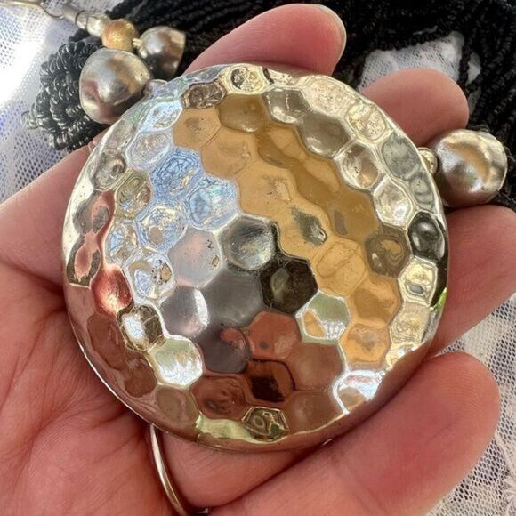 Vintage Multi-strand Tibetan/Nepalese Black Onyx Stone Bead Necklace - Picture 4 of 12